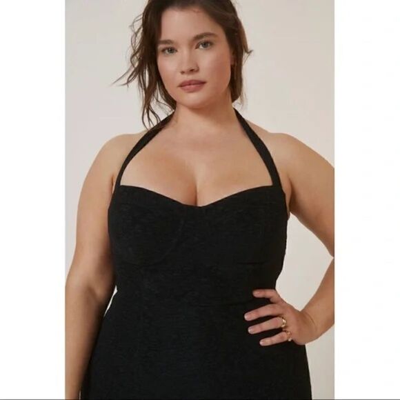 NEW Anthropologie Hutch Black Flirty Halter Corset Ruffle Midi Dress Large - Picture 3 of 9